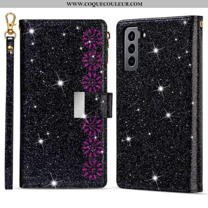 Housse Samsung Galaxy S22 Plus 5G Paillettes Portefeuille Zip