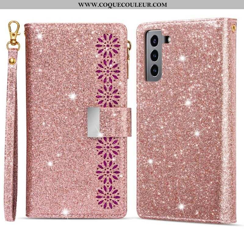 Housse Samsung Galaxy S22 Plus 5G Paillettes Portefeuille Zip