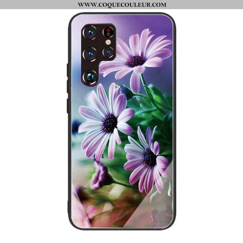 Coque Samsung Galaxy S22 Ultra 5G Verre Trempé Fleurs Réalistes