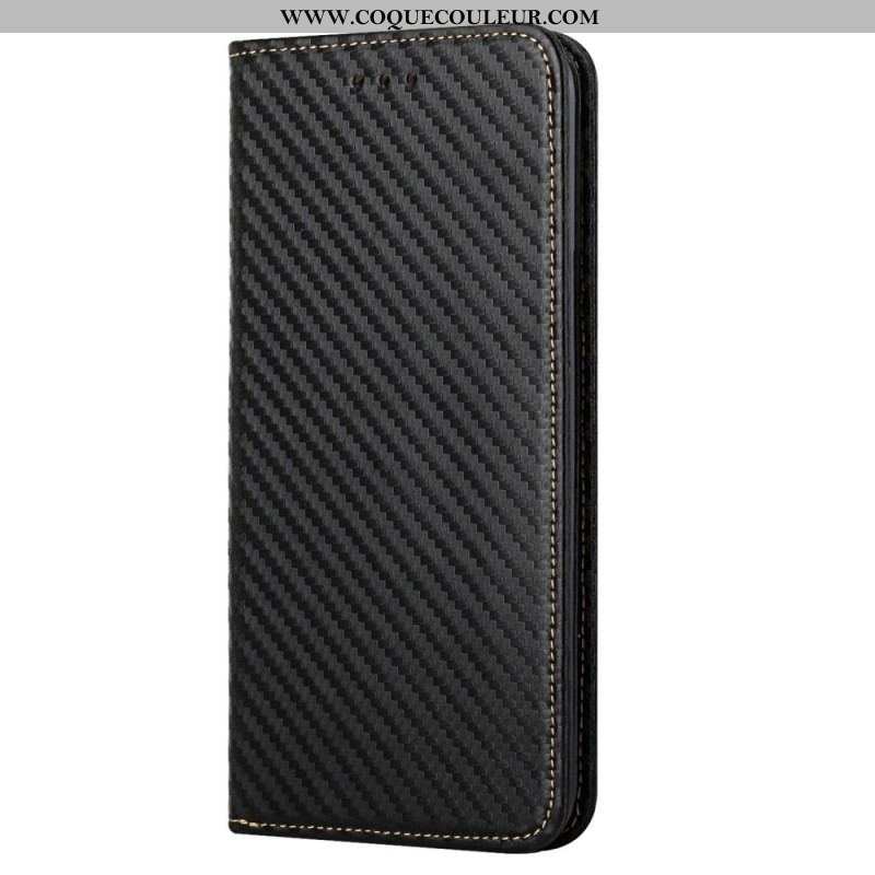 Flip Cover Samsung Galaxy S23 5G Style Fibre Carbone à Lanière