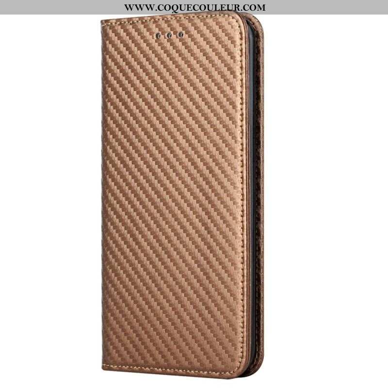 Flip Cover Samsung Galaxy S23 5G Style Fibre Carbone à Lanière