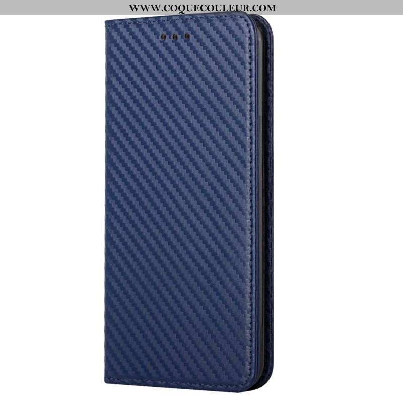 Flip Cover Samsung Galaxy S23 5G Style Fibre Carbone à Lanière