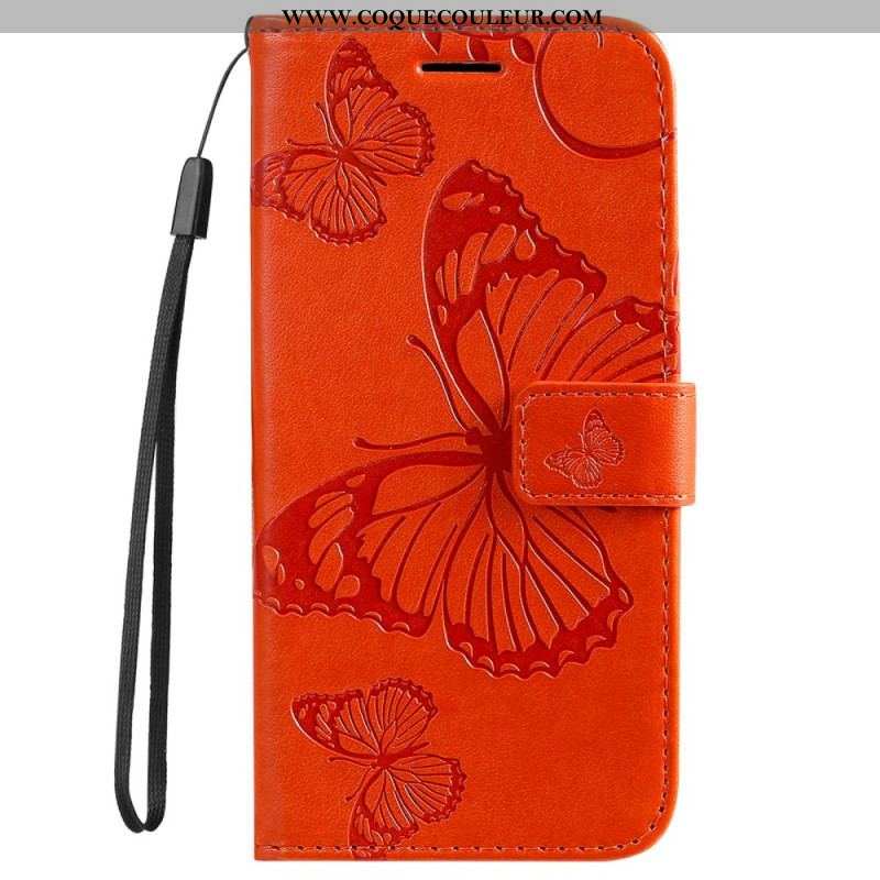 Housse Samsung Galaxy S23 5G Papillons Géants à Lanière