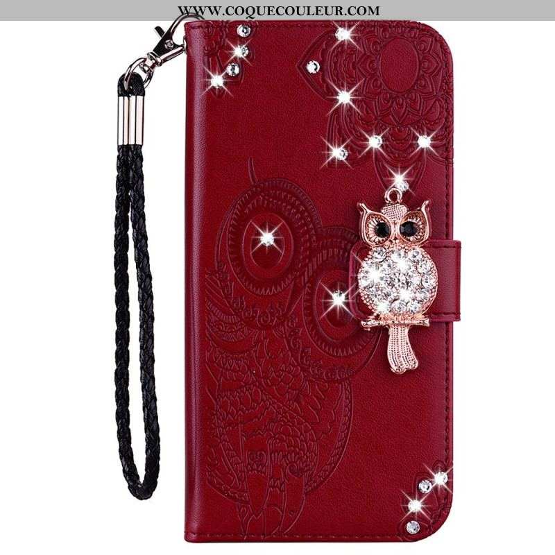 Housse Samsung Galaxy S23 Ultra 5G Hibou Mandala et Breloque