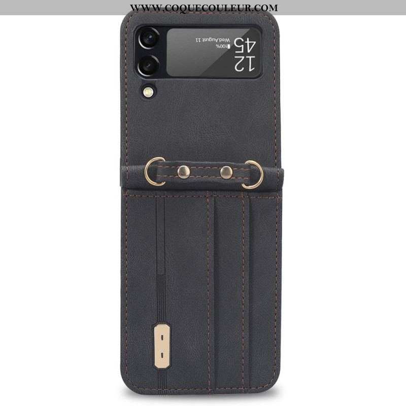 Coque Samsung Galaxy Z Flip 3 5G Style Cuir Porte-Cartes et Lanière