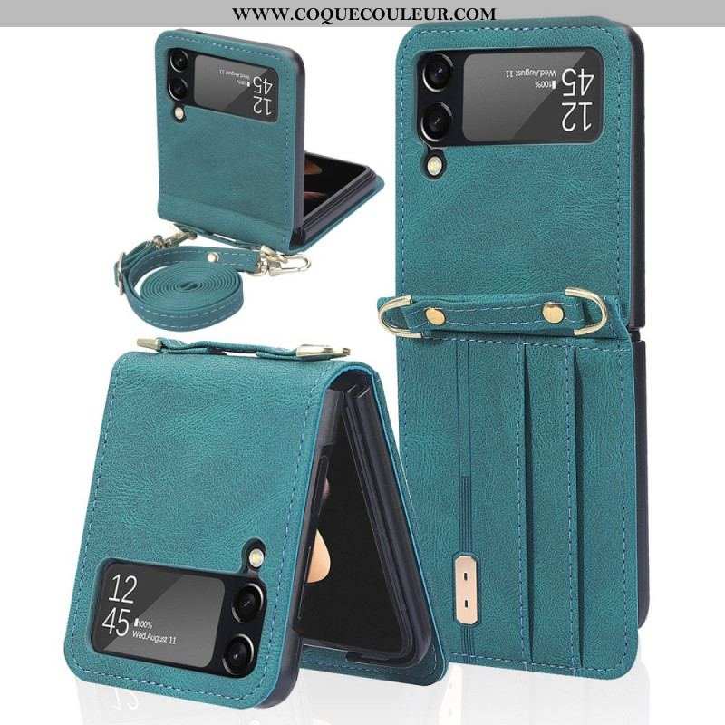 Coque Samsung Galaxy Z Flip 3 5G Style Cuir Porte-Cartes et Lanière