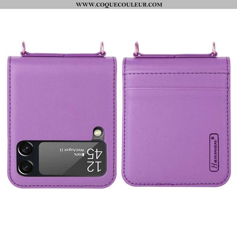 Coque Samsung Galaxy Z Flip 4 Style Cuir avec Lanière