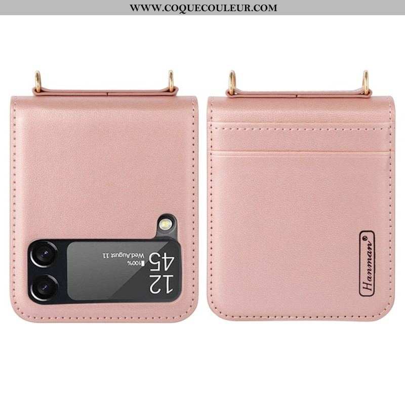 Coque Samsung Galaxy Z Flip 4 Style Cuir avec Lanière