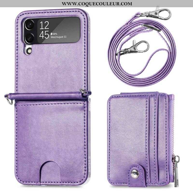 Coque Samsung Galaxy Z Flip 4 Portefeuille avec Bandoulière