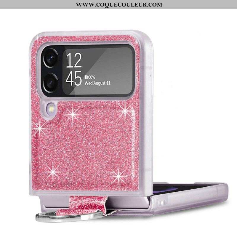 Coque Samsung Galaxy Z Flip 4 Paillettes et Anneau