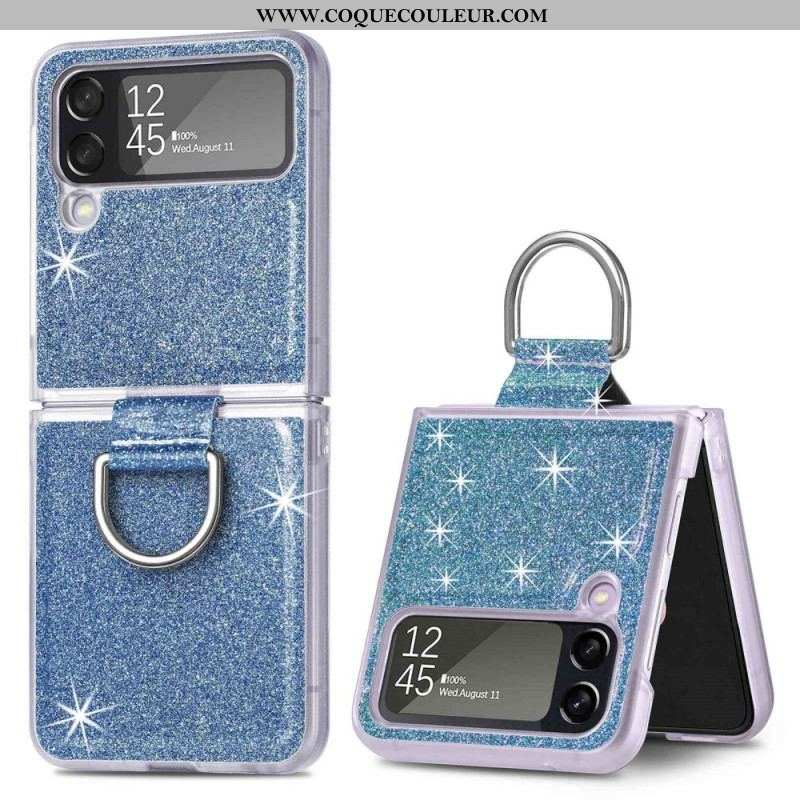 Coque Samsung Galaxy Z Flip 4 Paillettes et Anneau