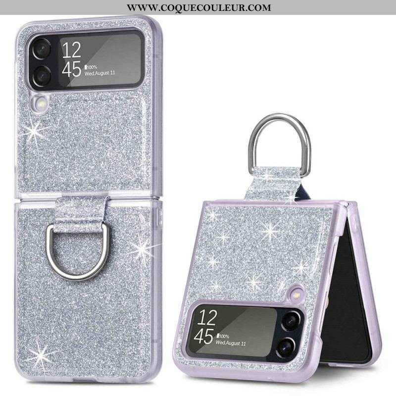 Coque Samsung Galaxy Z Flip 4 Paillettes et Anneau