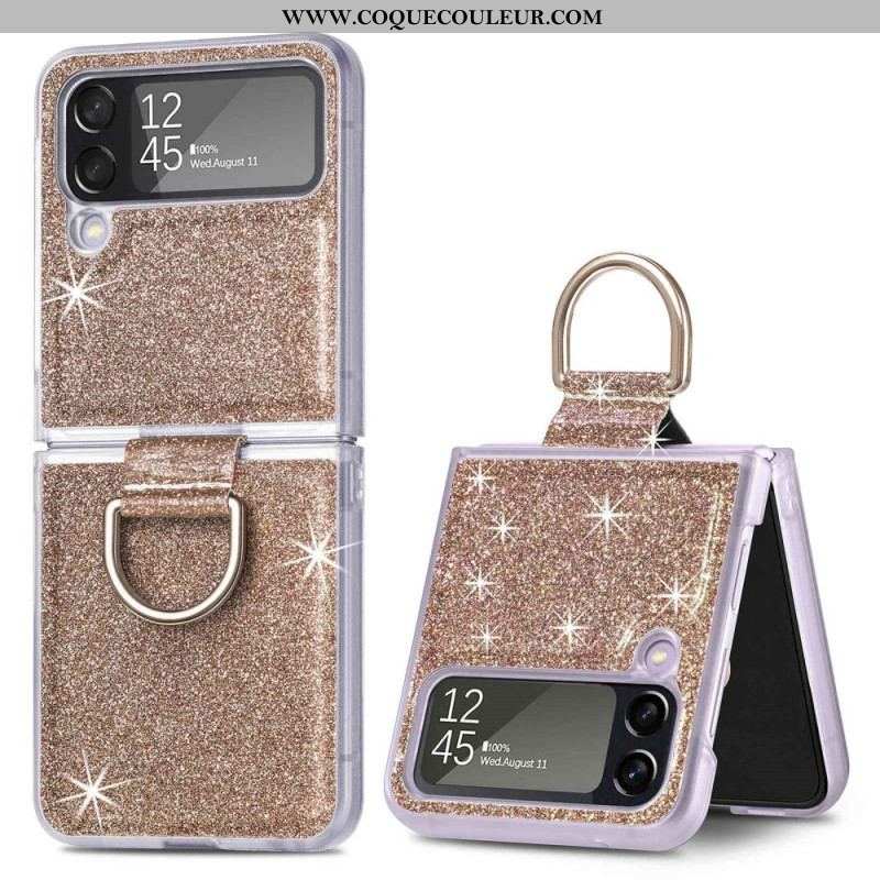 Coque Samsung Galaxy Z Flip 4 Paillettes et Anneau