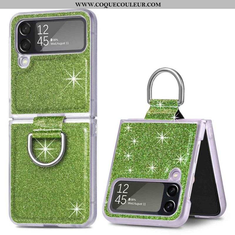 Coque Samsung Galaxy Z Flip 4 Paillettes et Anneau