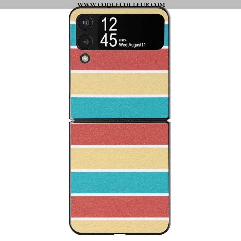 Coque Samsung Galaxy Z Flip 4 Simili Cuir Lignes