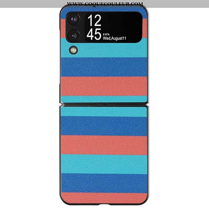 Coque Samsung Galaxy Z Flip 4 Simili Cuir Lignes