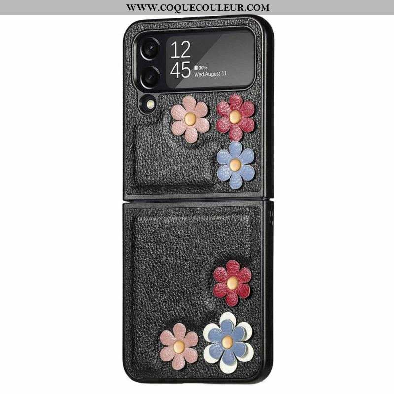 Coque Samsung Galaxy Z Flip 4 Simili Cuir Fleurs