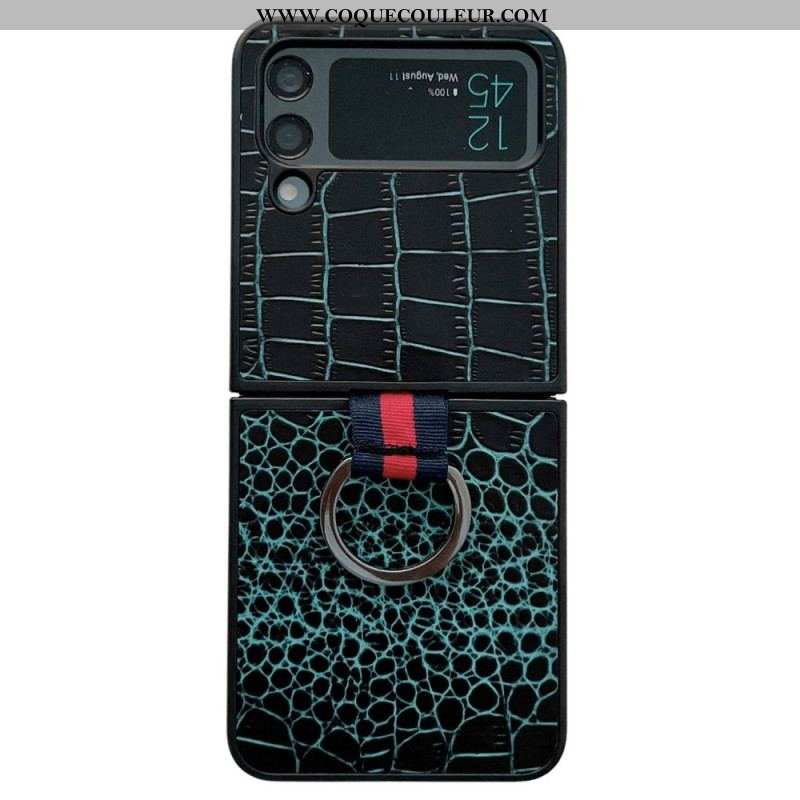 Coque Samsung Galaxy Z Flip 4 Style Crocodile et Anneau