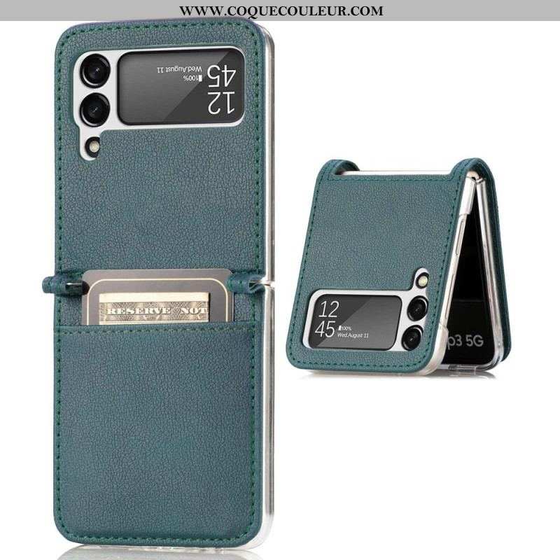 Coque Samsung Galaxy Z Flip 4 Style Cuir Litchi Porte-Carte