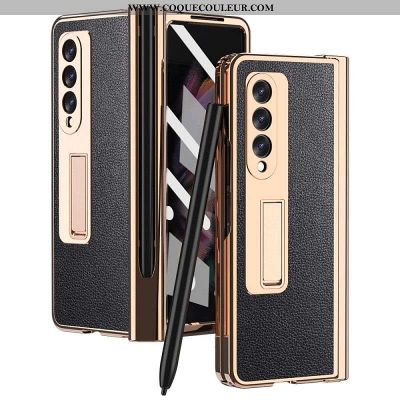 Coque Samsung Galaxy Z Fold 3 5G Cuir Litchi Multi-Fonctions