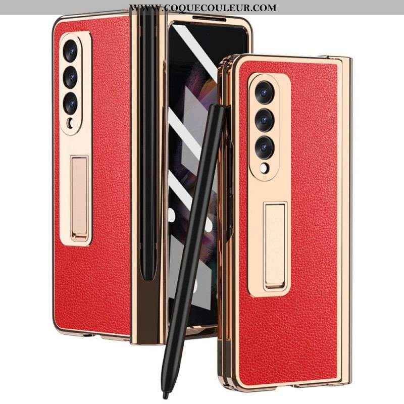 Coque Samsung Galaxy Z Fold 3 5G Cuir Litchi Multi-Fonctions