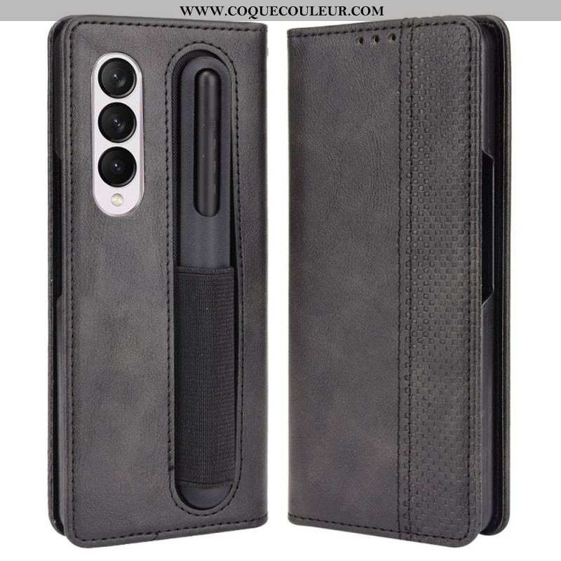 Flip Cover Samsung Galaxy Z Fold 4 Rétro Rangment à Stylet