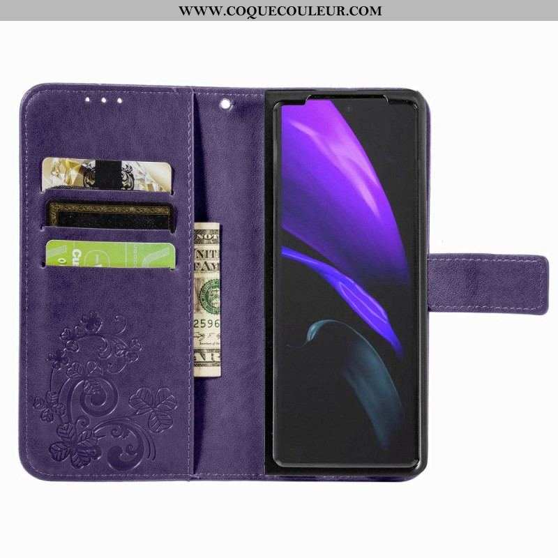 Housse Samsung Galaxy Z Fold 4 Motif Trèfles avec Lanière