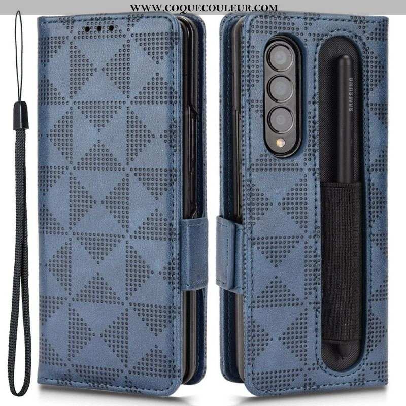 Housse Samsung Galaxy Z Fold 4 Motif Triangles Perforés Lanière