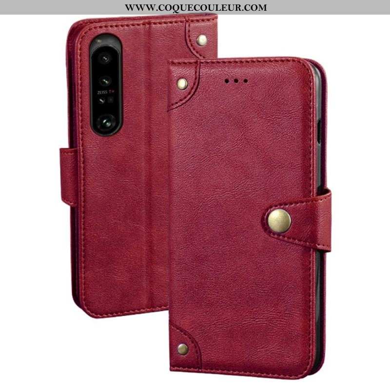 Housse Sony Xperia 1 IV Style Cuir avec Rivets IDEWEI