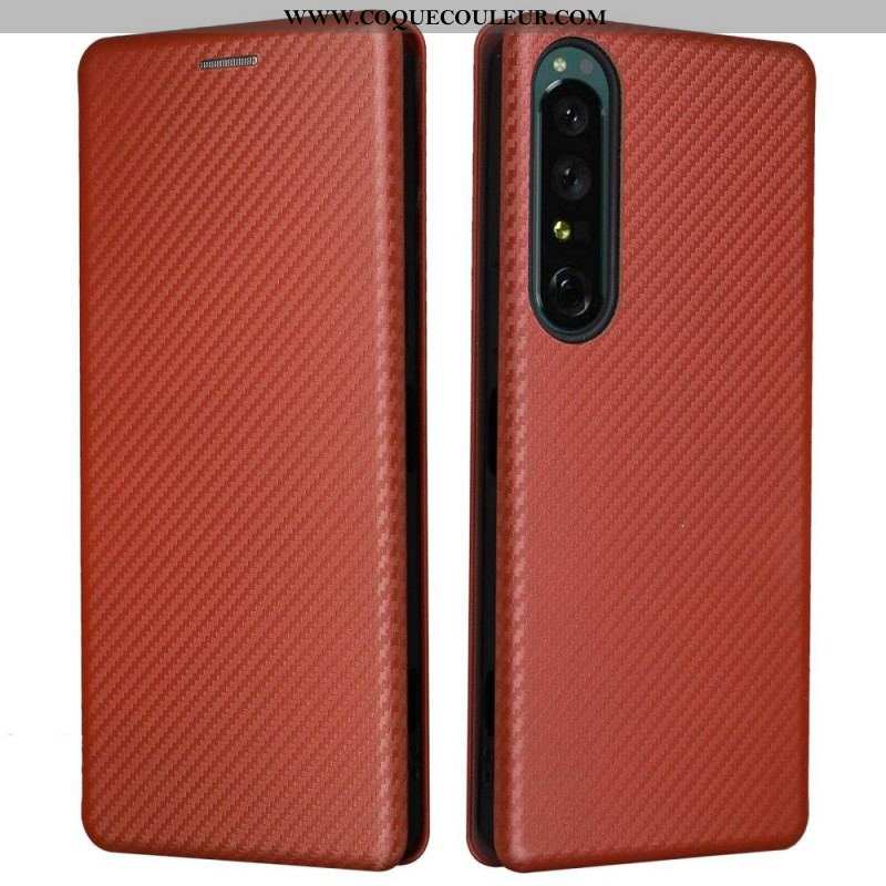 Flip Cover Sony Xperia 1 IV Texture Fibre Carbone