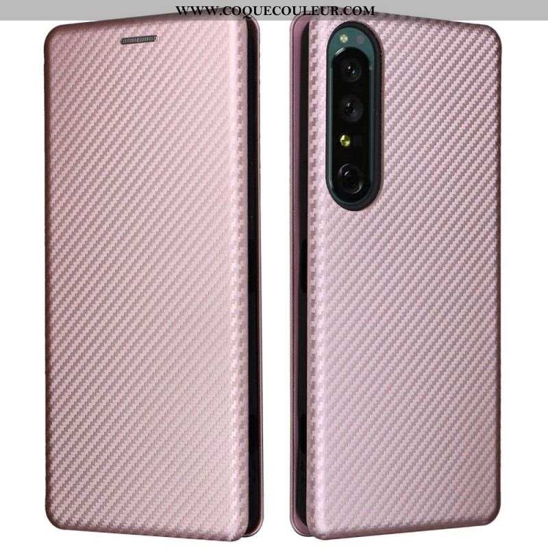 Flip Cover Sony Xperia 1 IV Texture Fibre Carbone