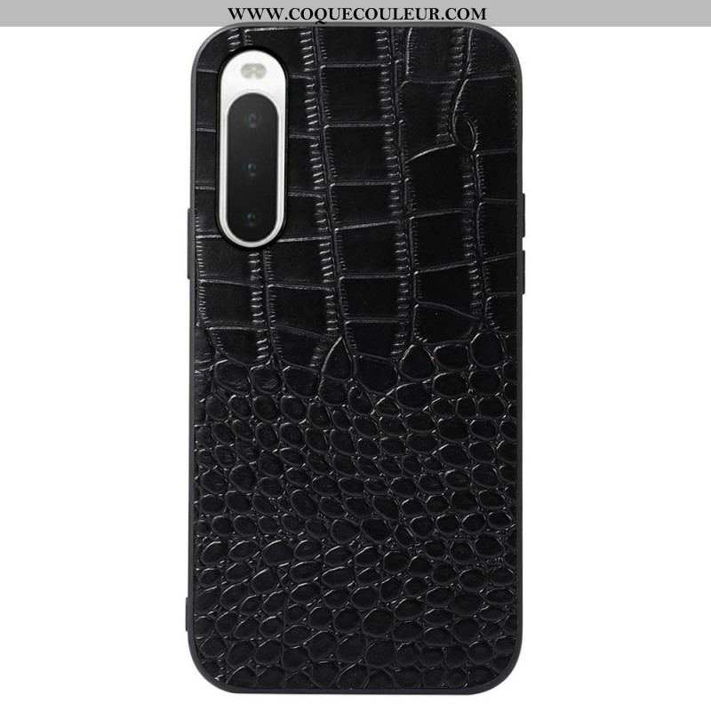 Coque Sony Xperia 10 IV Véritable Cuir Texture Crocodile