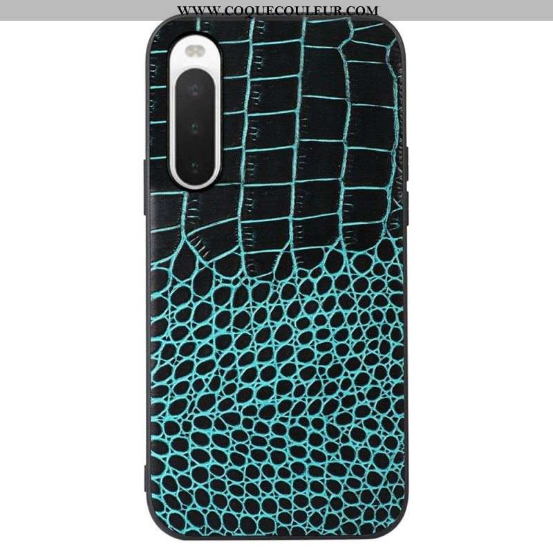 Coque Sony Xperia 10 IV Véritable Cuir Texture Crocodile