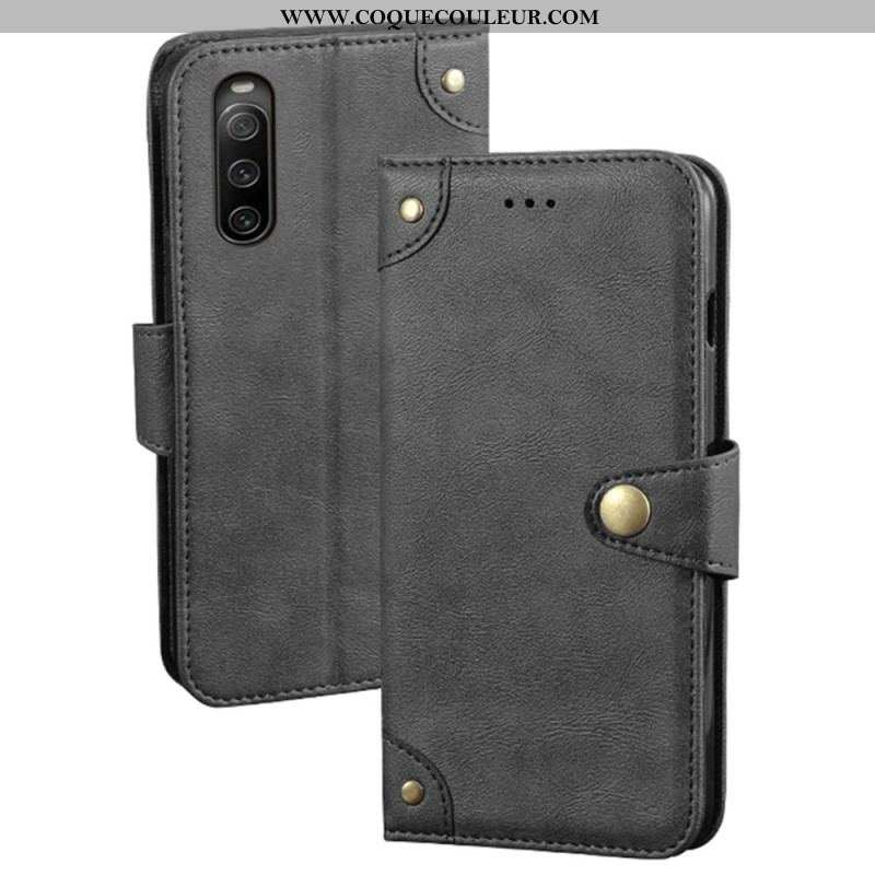 Housse Sony Xperia 10 IV Style Cuir avec Rivets IDEWEI