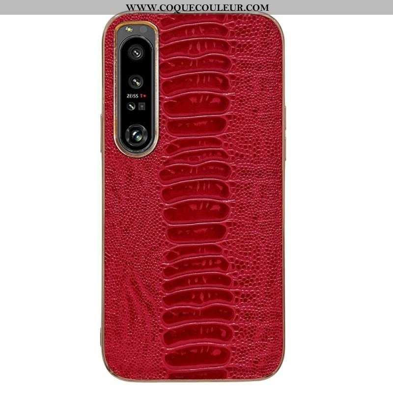 Coque Sony Xperia 5 IV Cuir Véritable Style Crocodile