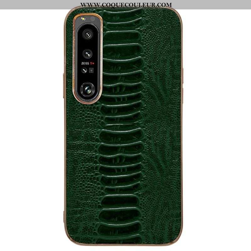 Coque Sony Xperia 5 IV Cuir Véritable Style Crocodile