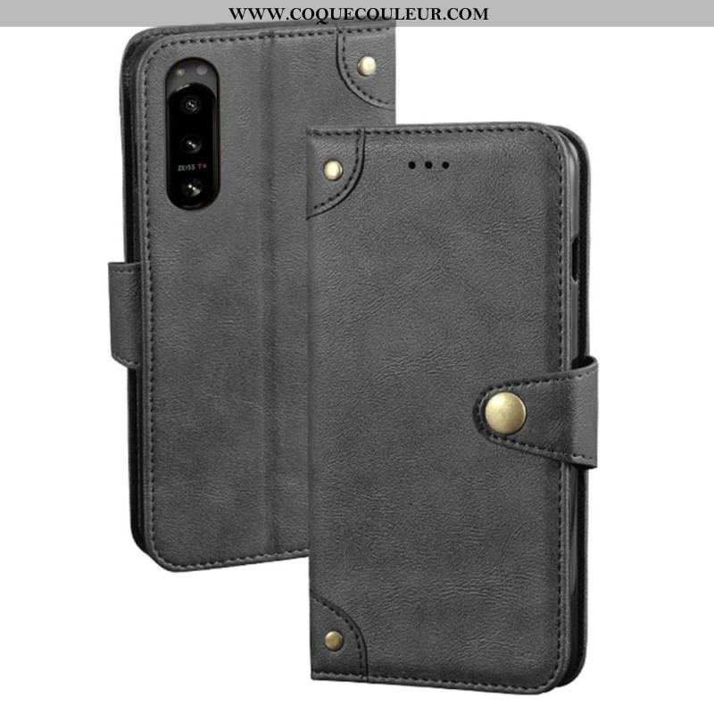 Housse Sony Xperia 5 IV Style Cuir avec Rivets IDEWEI