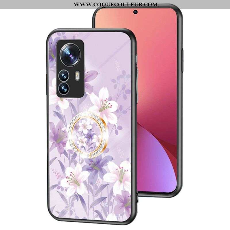 Coque Xiaomi 12 / 12X Verre Trempé avec Anneau Fleurs