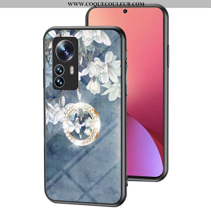 Coque Xiaomi 12 / 12X Verre Trempé avec Anneau Fleurs