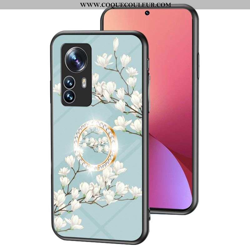 Coque Xiaomi 12 / 12X Verre Trempé avec Anneau Fleurs