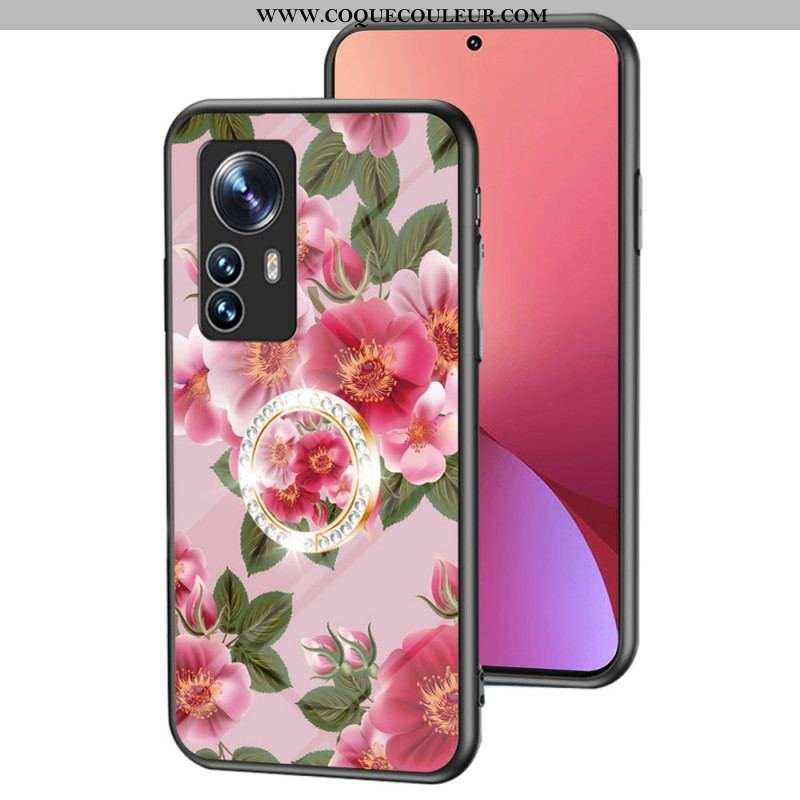 Coque Xiaomi 12 / 12X Verre Trempé avec Anneau Fleurs