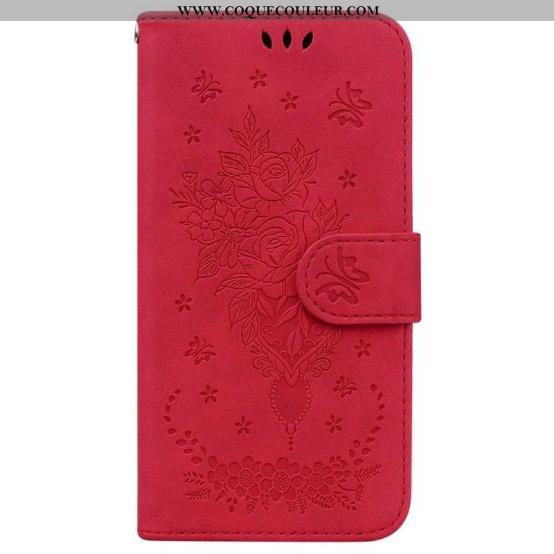 Housse Xiaomi 12 / 12X Roses et Papillons à Lanière