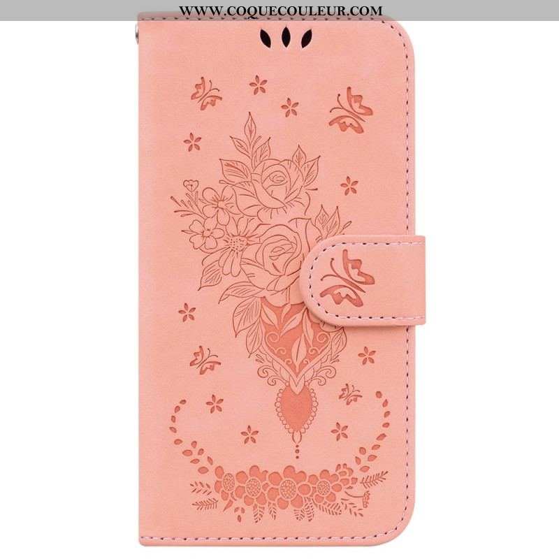 Housse Xiaomi 12 / 12X Roses et Papillons à Lanière