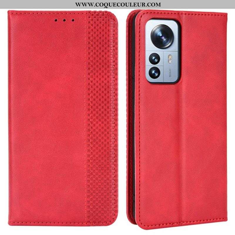 Flip Cover Xiaomi 12 Pro Effet Cuir Vintage Stylisé