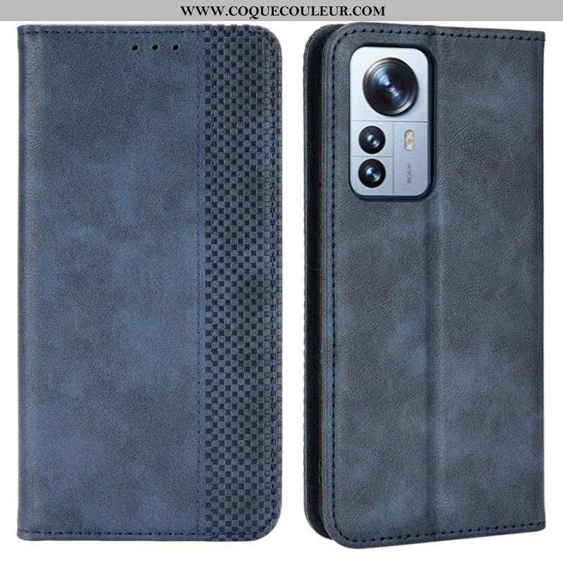 Flip Cover Xiaomi 12 Pro Effet Cuir Vintage Stylisé