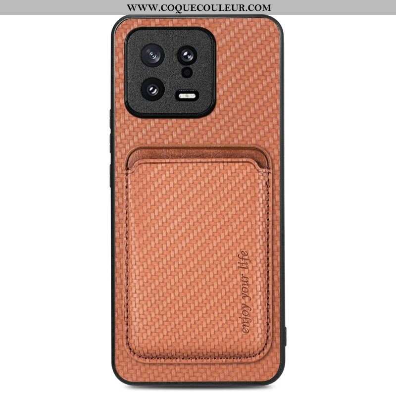 Coque Xiaomi 13 Fibre Carbone Porte-Cartes Détachable