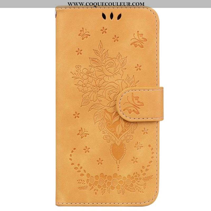 Housse Xiaomi 13 Roses et Papillons à Lanière