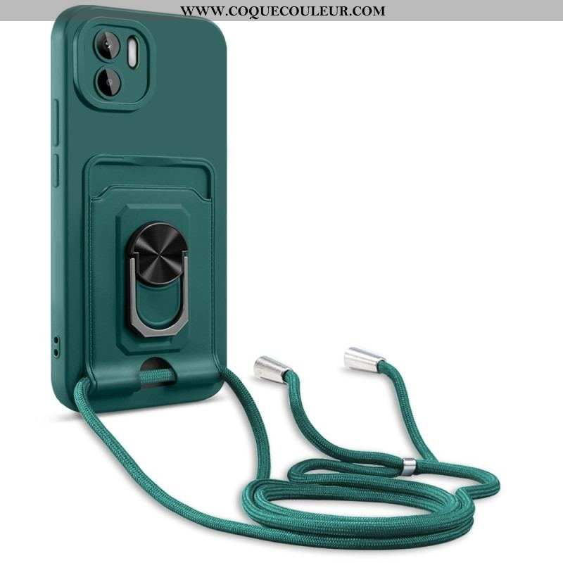 Coque Xiaomi Redmi A1 à Cordon avec Porte-Carte et Anneau-Support