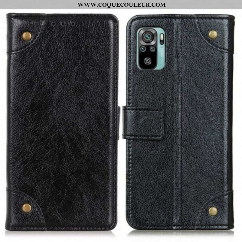 Housse Xiaomi Redmi Note 10/10S/Poco M5s Style Cuir Nappa Rivets Vintage