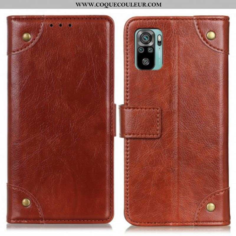 Housse Xiaomi Redmi Note 10/10S/Poco M5s Style Cuir Nappa Rivets Vintage